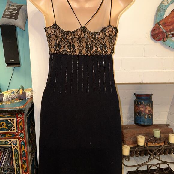 ST. JOHN EVENING BY MARIE GRAY BLACK SLIPDRESS KNIT DRESS W/ LACE BODICE 2 - Picture 9 of 11
